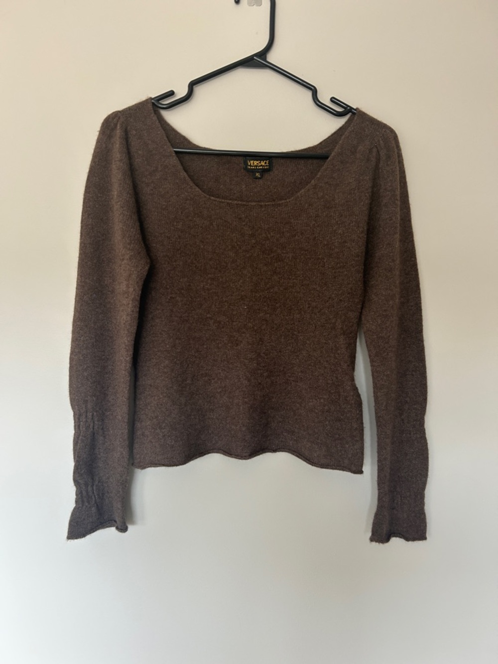 Versace Chocolate Brown Scoop Neck Knit Top